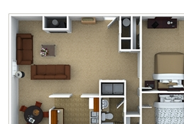 2 Bed - 1 Bath, 1012 sq. ft. 2 Bedroom 1 Bath floorplan